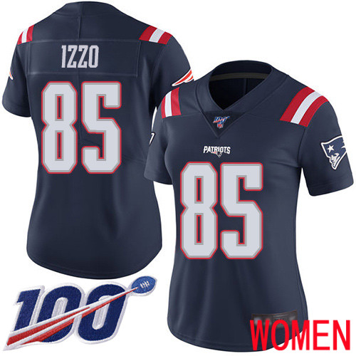New England Patriots Football #85 100th Season Rush Vapor Limited Navy Blue Women Ryan Izzo NFL Jersey